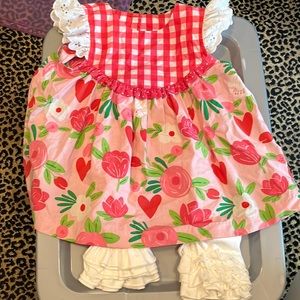 Eleanor Rose hearts and tulips top with white ruffle leggings